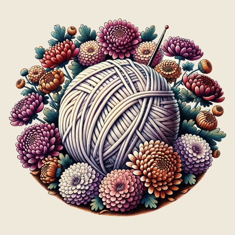 Blumengarnknäuel mit Blüten