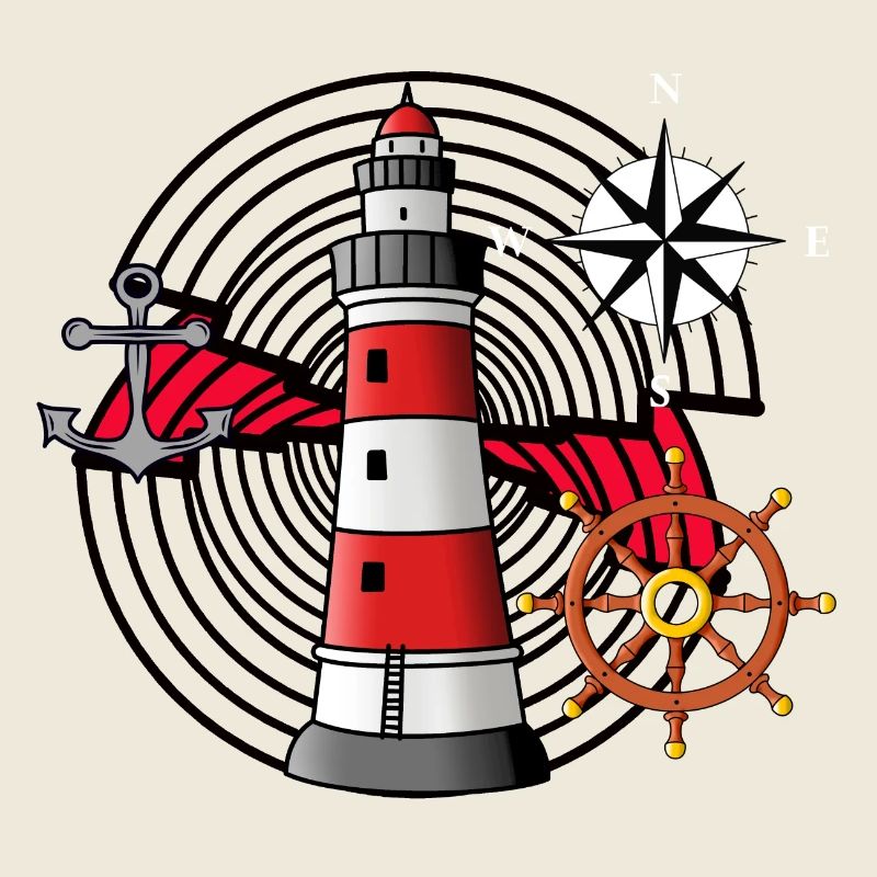Anchor Steering Wheel Lighthouse Wind Rose Compass Nautical