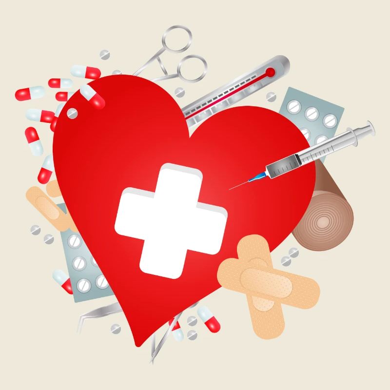 Erste Hilfe Set oder Reiseapotheke mit Herz