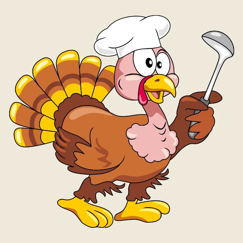 Comical funny turkey cook with a ladle
