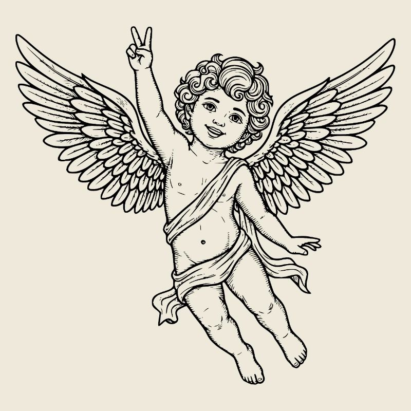 Fröhlicher Friedens-Engel mit Peace-Zeichen