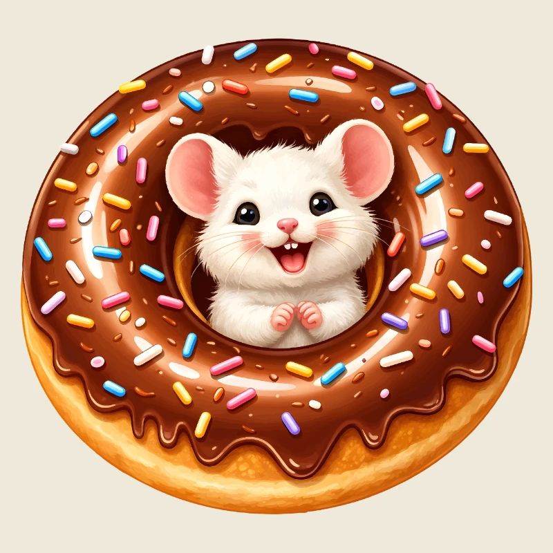 Cute Mouse in Donut Illustration