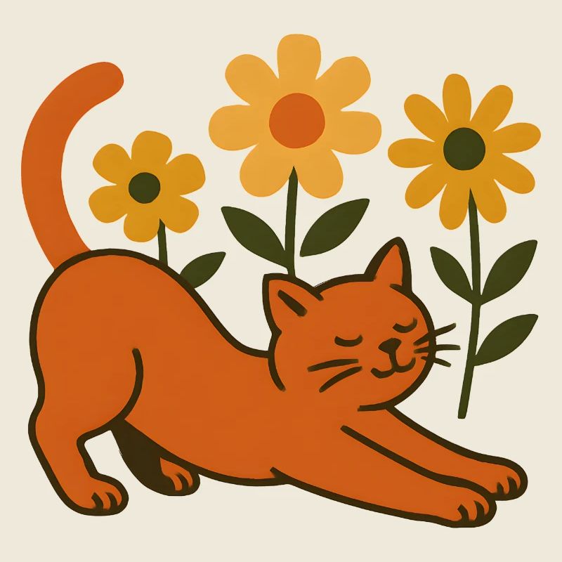 Chat orange dans une mer de fleurs