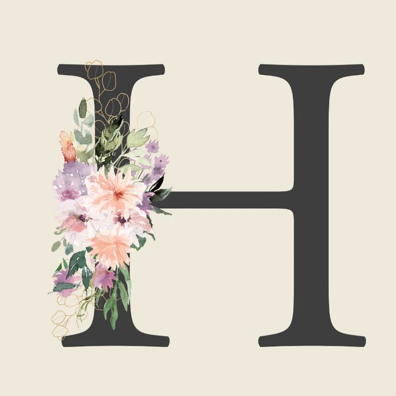 Buchstabe H, Monogramm, Blumen
