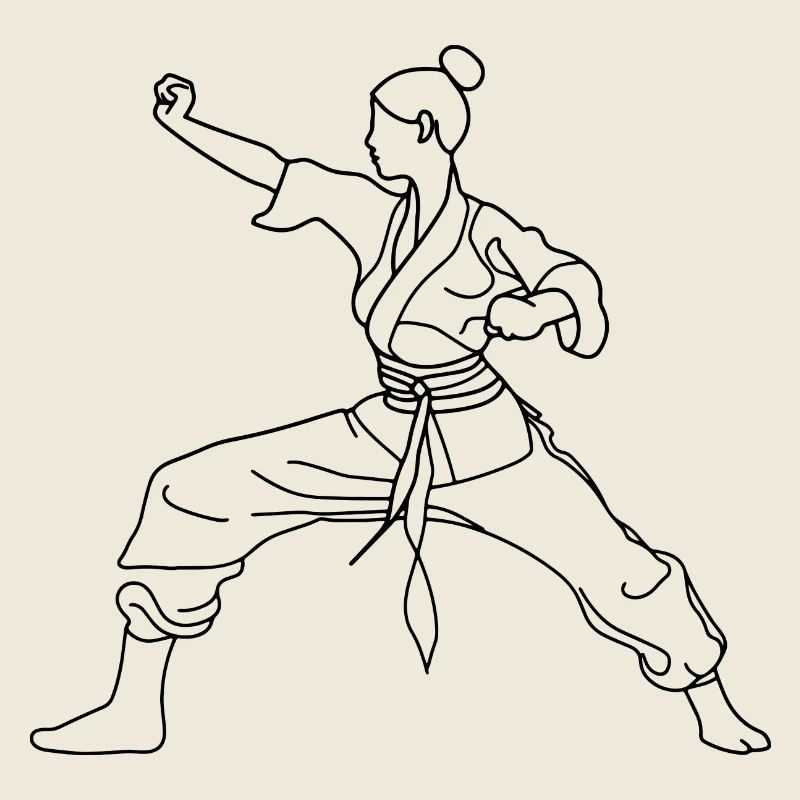 Karate Mädchen Line Art
