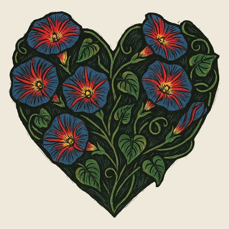 Herzförmiges Blumenmuster mit Prunkwinden