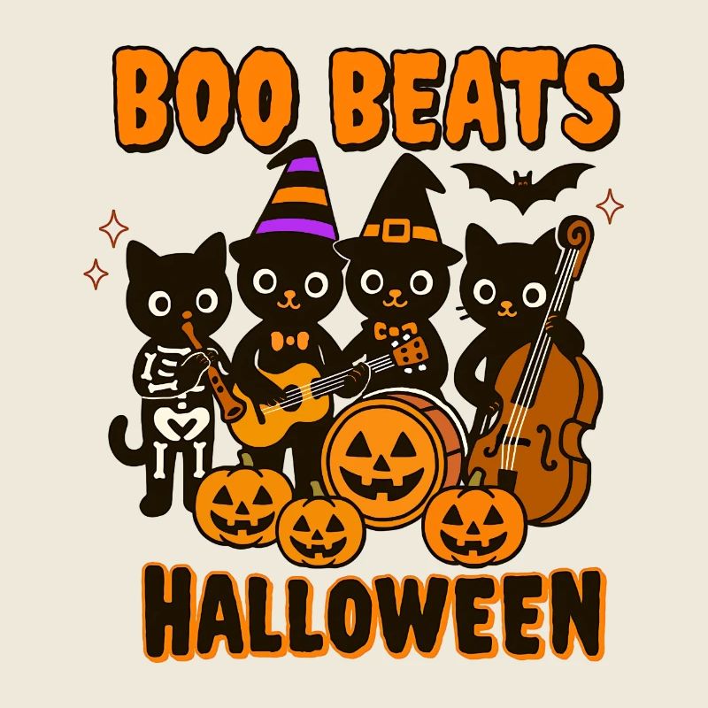 Bande de chat d’Halloween avec des citrouilles