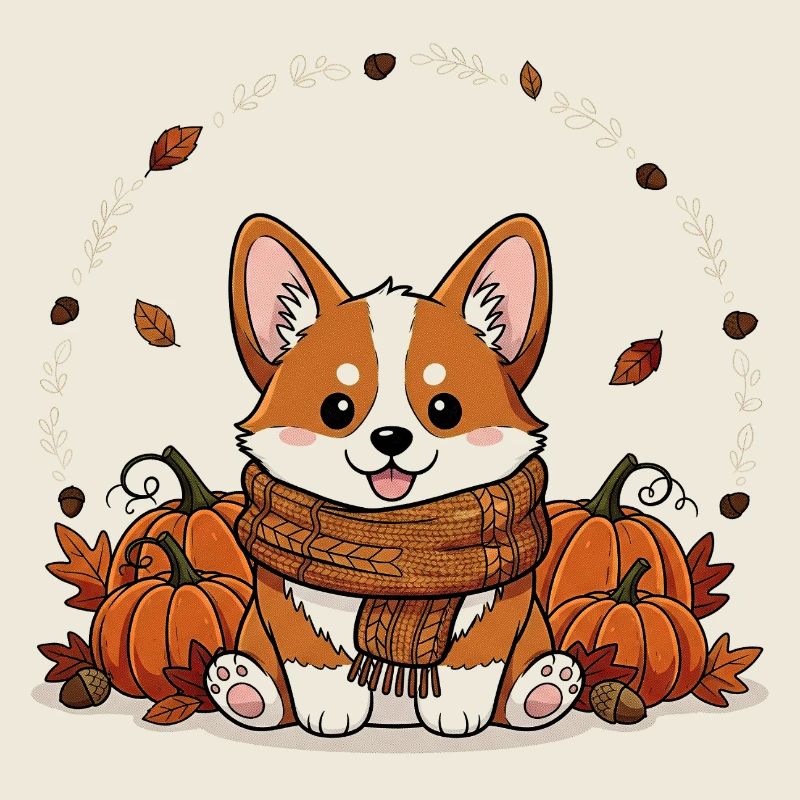 Cute Autumn Corgi with Pumpkin Decor