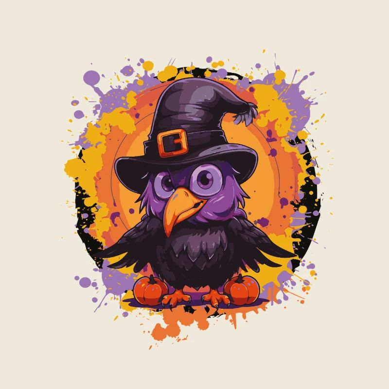 Raven in Witch Hat Halloween