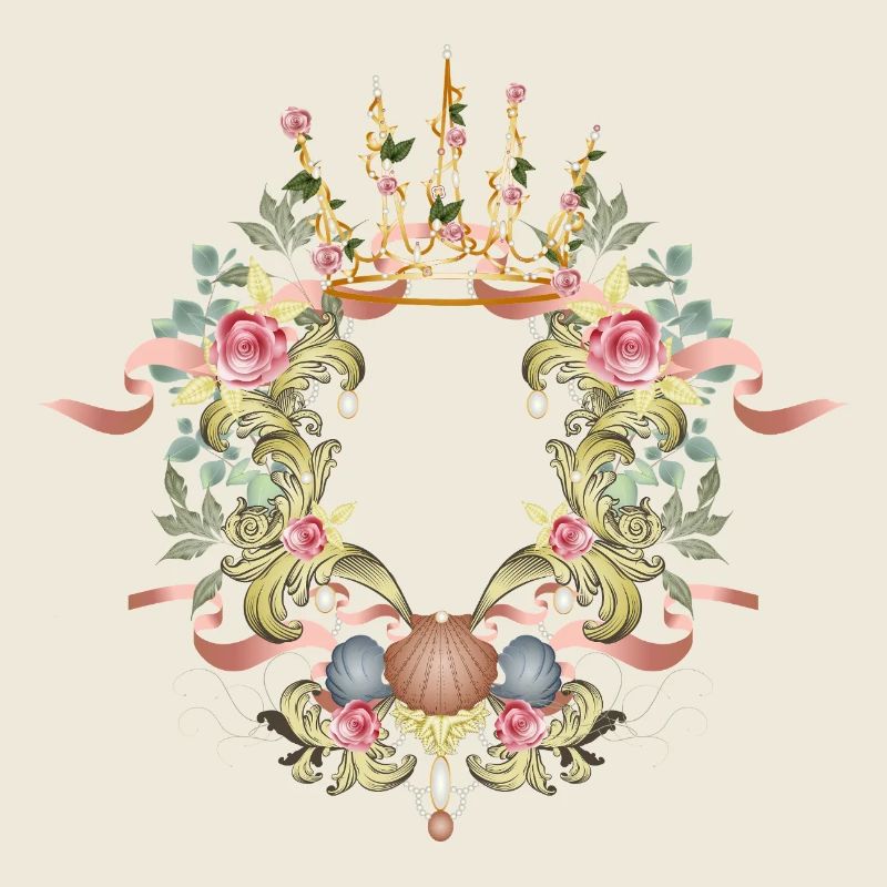 Baroque frame with crown, roses & shell ornament