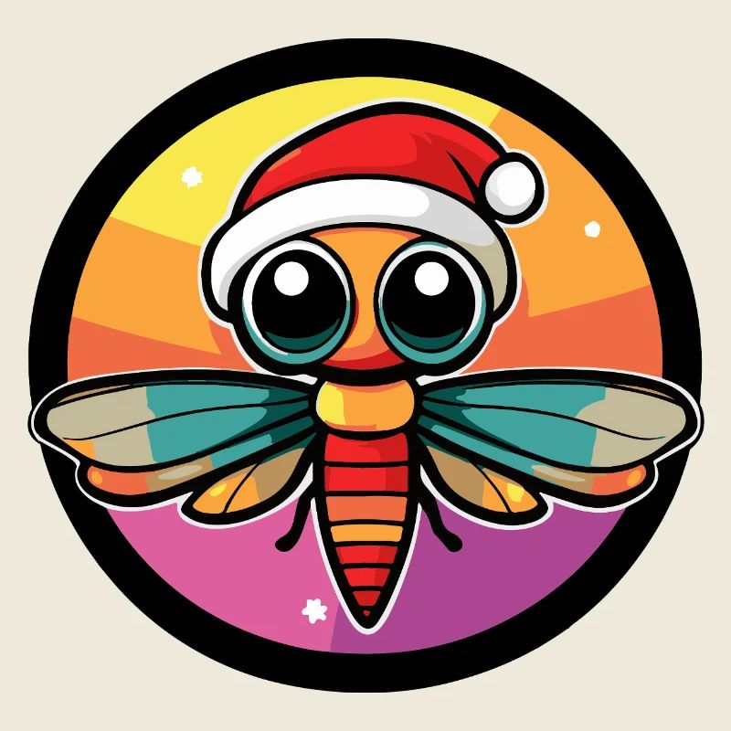 Kawaii Bee in Santa Hat Circle