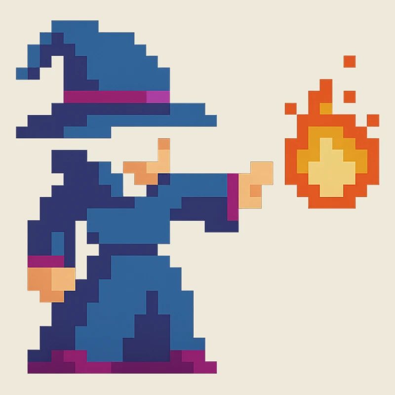 Pixel Wizard und Feuer