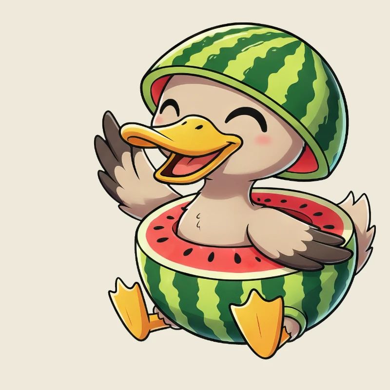 Petit canard mignon déguisé en pastèque