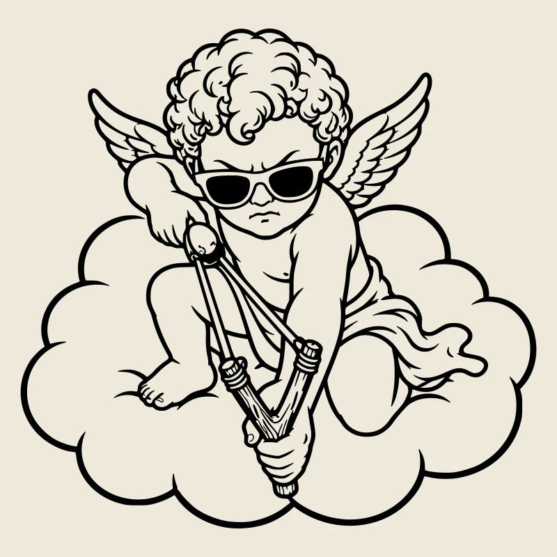Wütender Cherub mit Steinschleuder