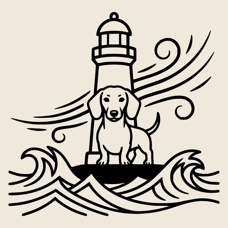 Dackel Sturm Leuchtturm Meer