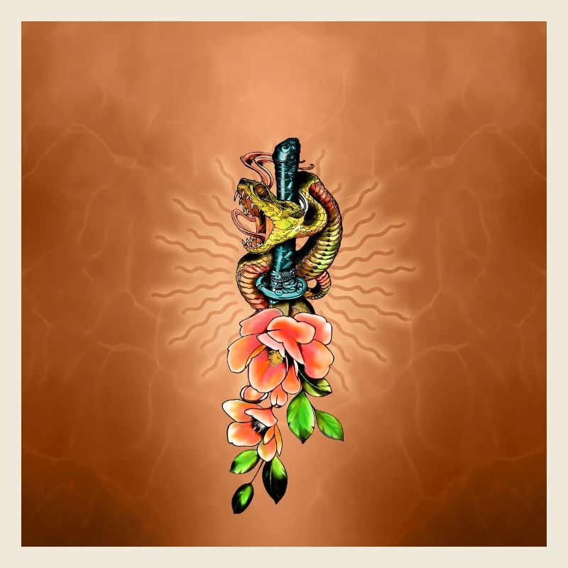 Superbe serpent avec des fleurs.