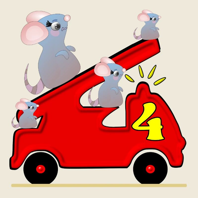 Four - 4th Birthday - Fire Engine - Toddler Mice