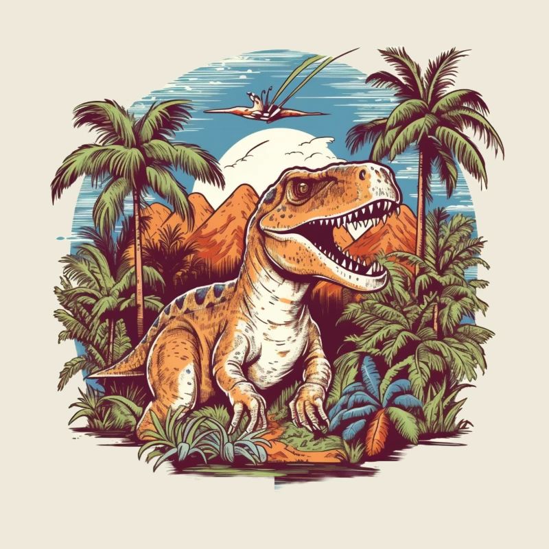 Dinosaurier in Urzeitlandschaft