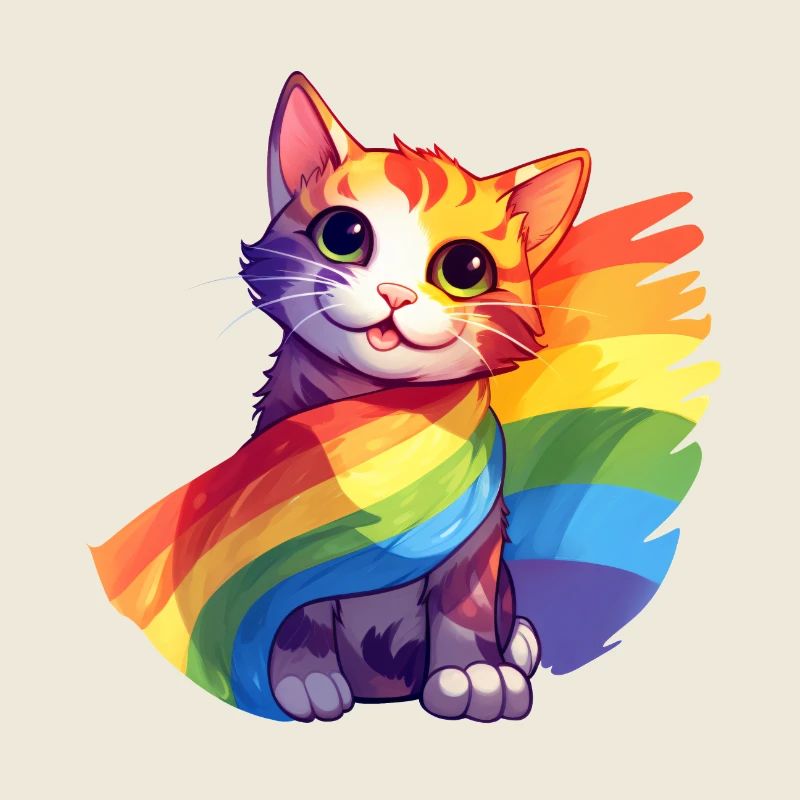 Pride Cat - Chat arc-en-ciel coloré avec drapeau