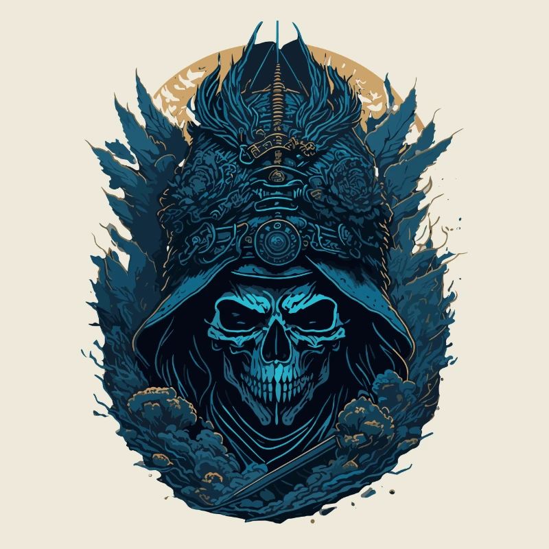 Blue Samurai Skeleton Skull - Blue Samurai Skull