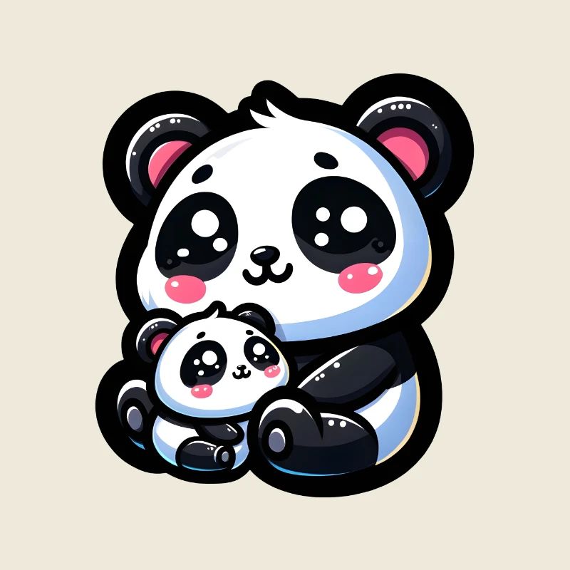 Stolze Pandamutter mit ihrem Jungen zum Muttertag