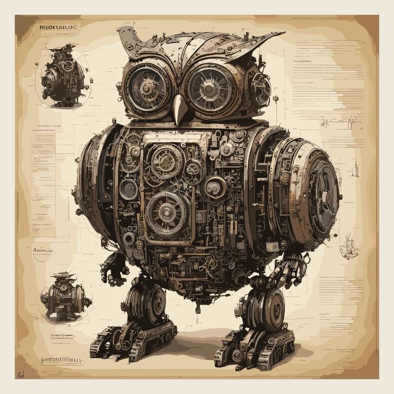 Bauplan / Sepia / Vintage / Retro / Eule