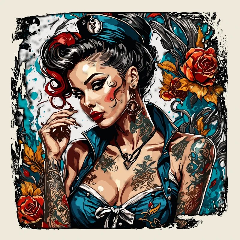 Matrosin / Pinup / Schiff / Boot / Anker / Lady