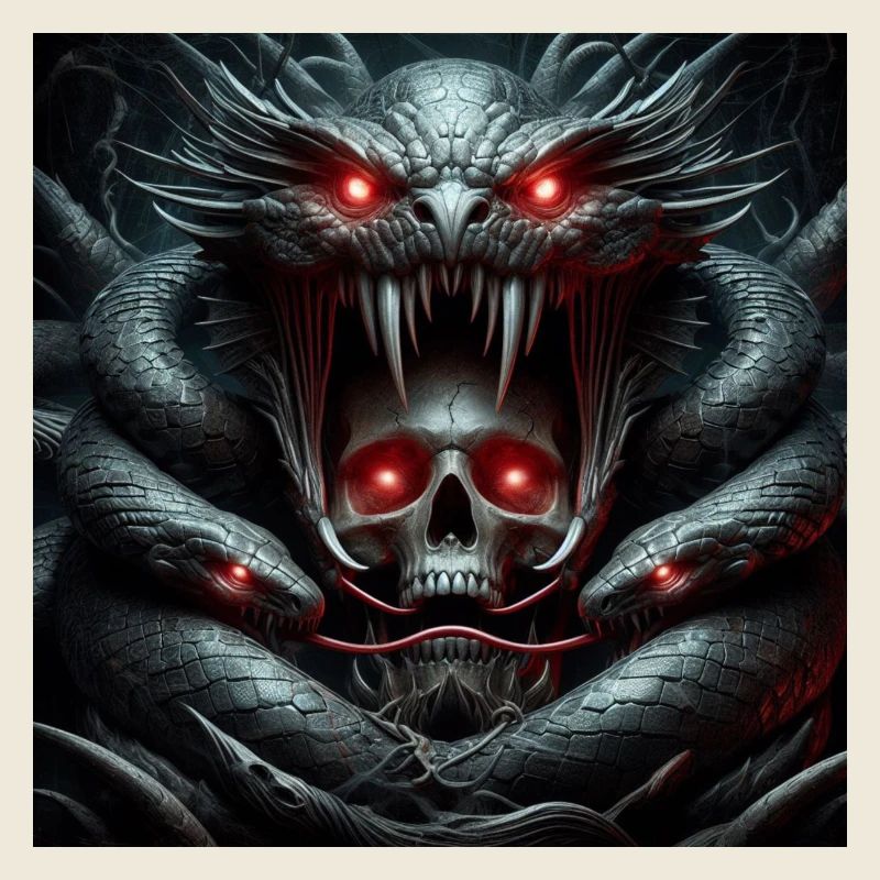 Skull devoured by snakes