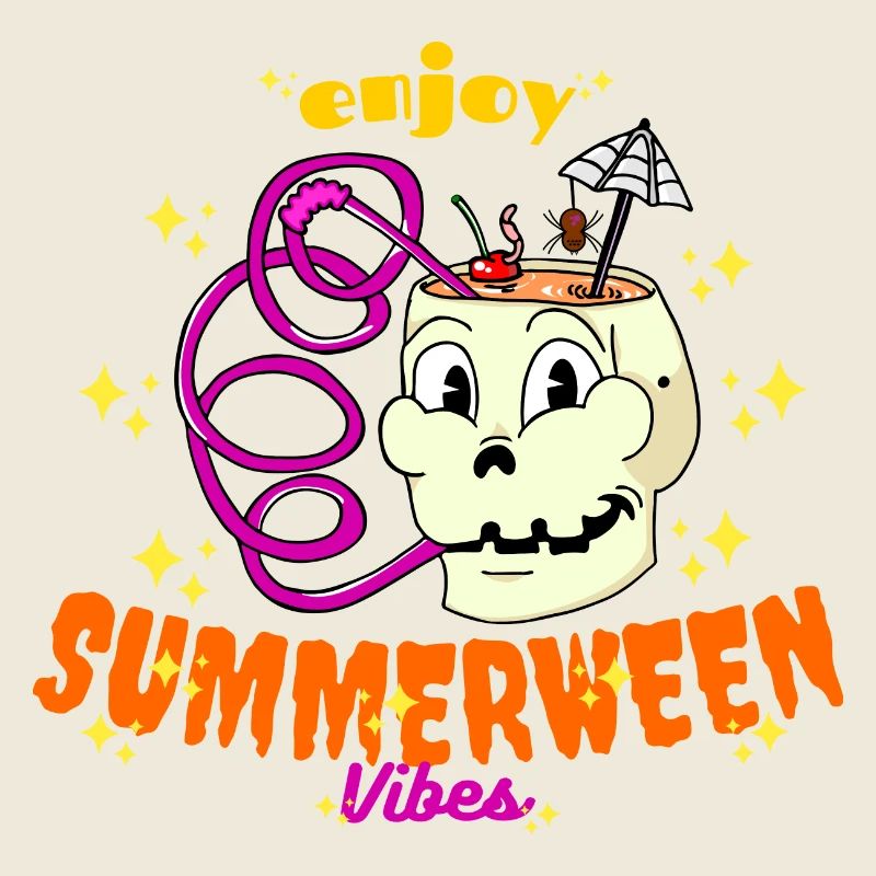 Enjoy Summerween Vibes Funny Summer Skull Drink