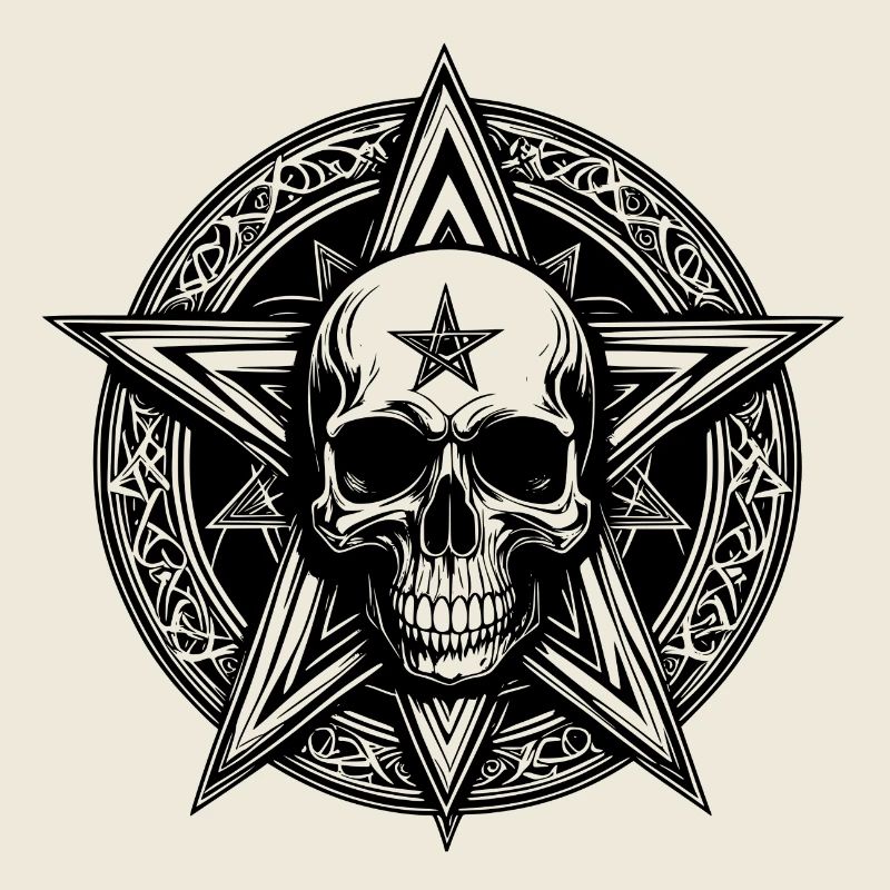Skull mit Pentagramm als Strichzeichnung