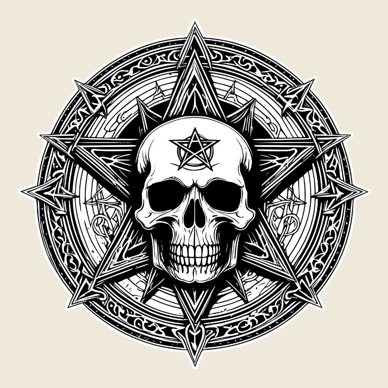 Crâne avec pentagramme comme dessin au trait