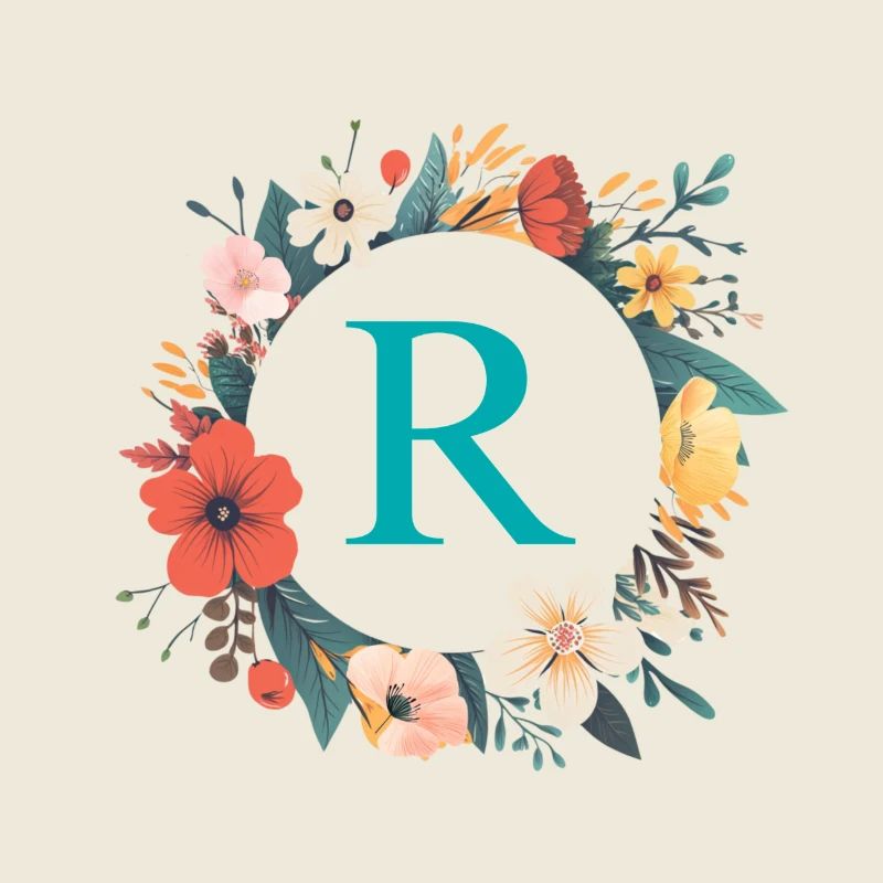 R Monogramm, Blumen-Kranz, personalisierbar
