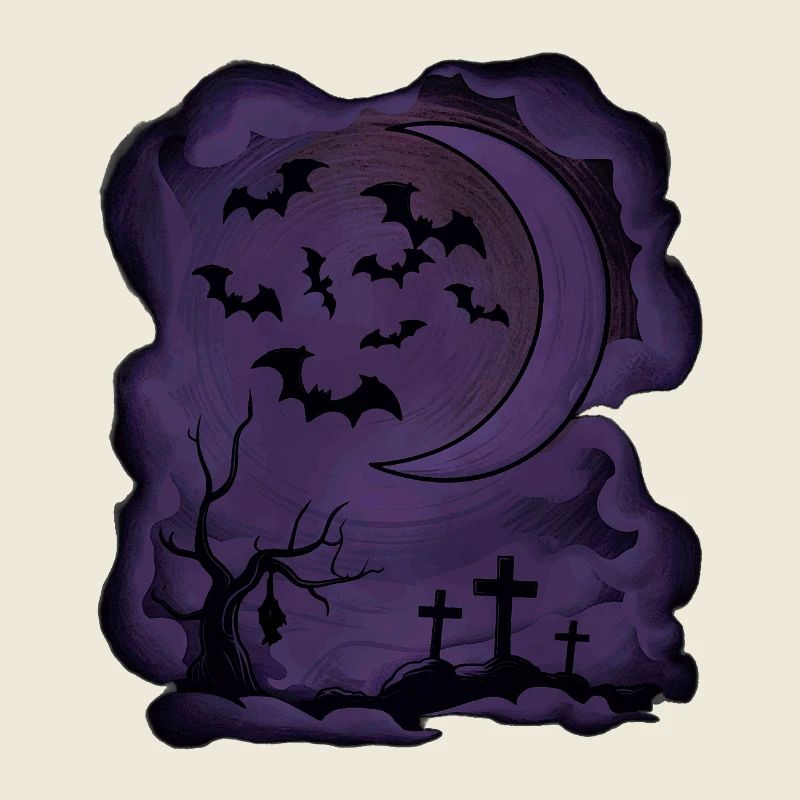 Fledermäuse, Mondsichel, Gräber, Bäume