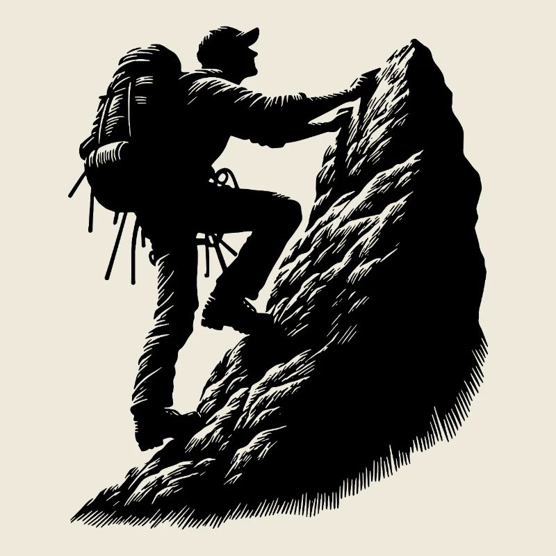 Man climbing on mountain top rocks
