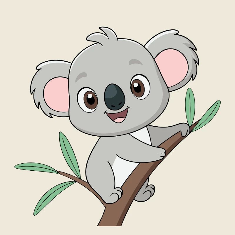 Bébé koala joyeux sur une branche