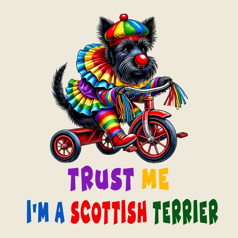 Clown terrier sur tricycle