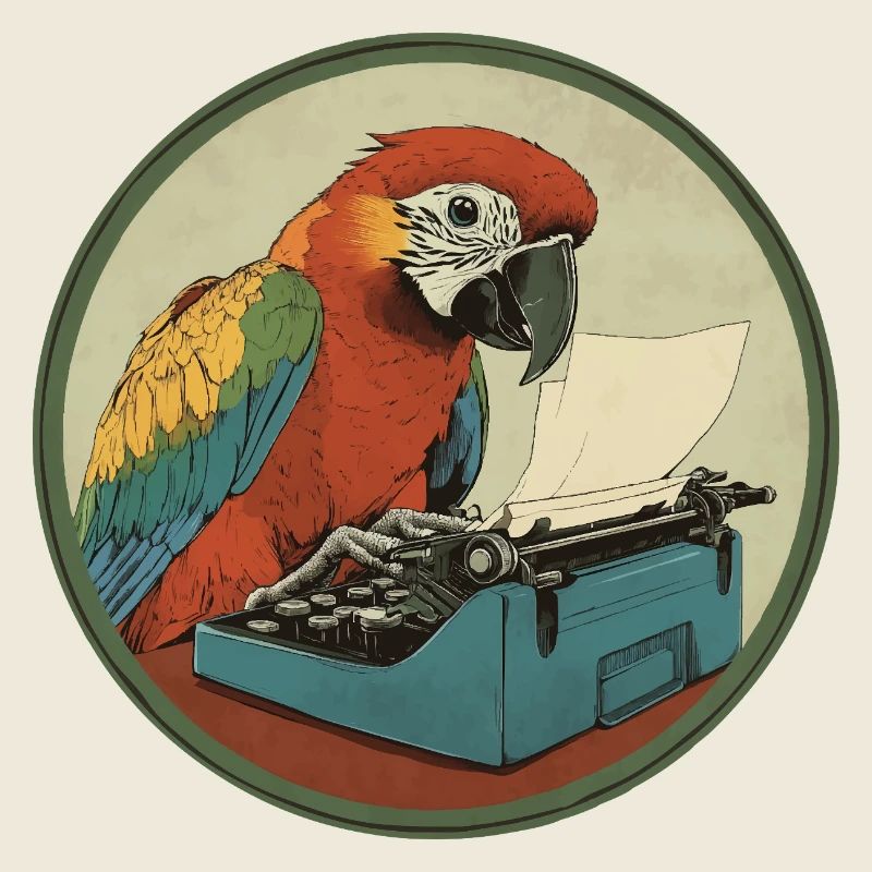 Parrot with typewriter – Feather-light and creative