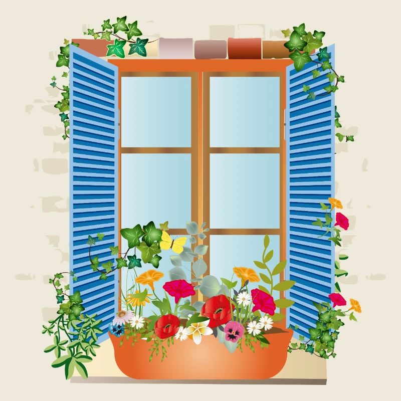 Fenêtre d’été avec bac à fleurs