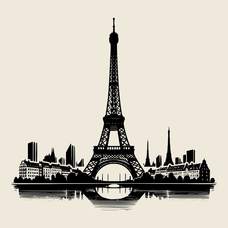 Eiffel Tower Romance Classic with City Contour