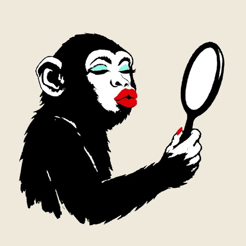 Vain monkey lady with mirror