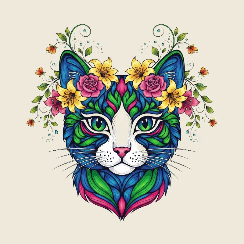 Chat avec des fleurs