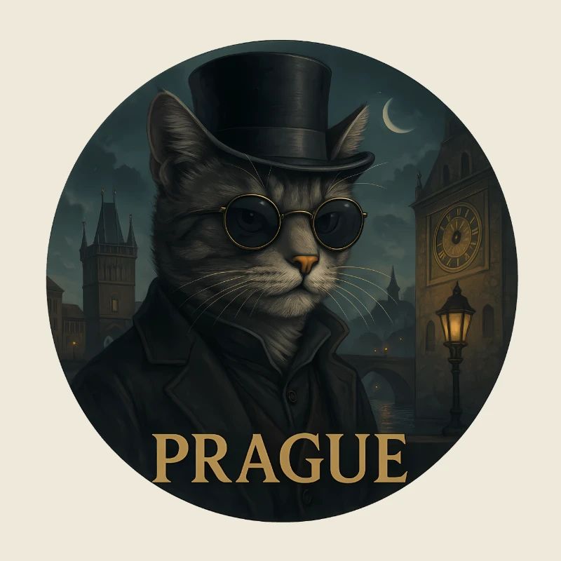 Chat gentleman devant la vieille ville de Prague