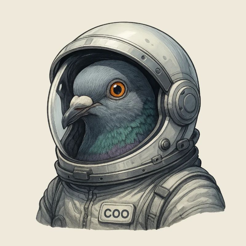 Pigeon astronaute gros plan dans le casque de combinaison spatiale