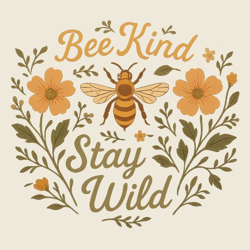 Bee Kind Stay Wild Illustration, Boho Cottagecore 