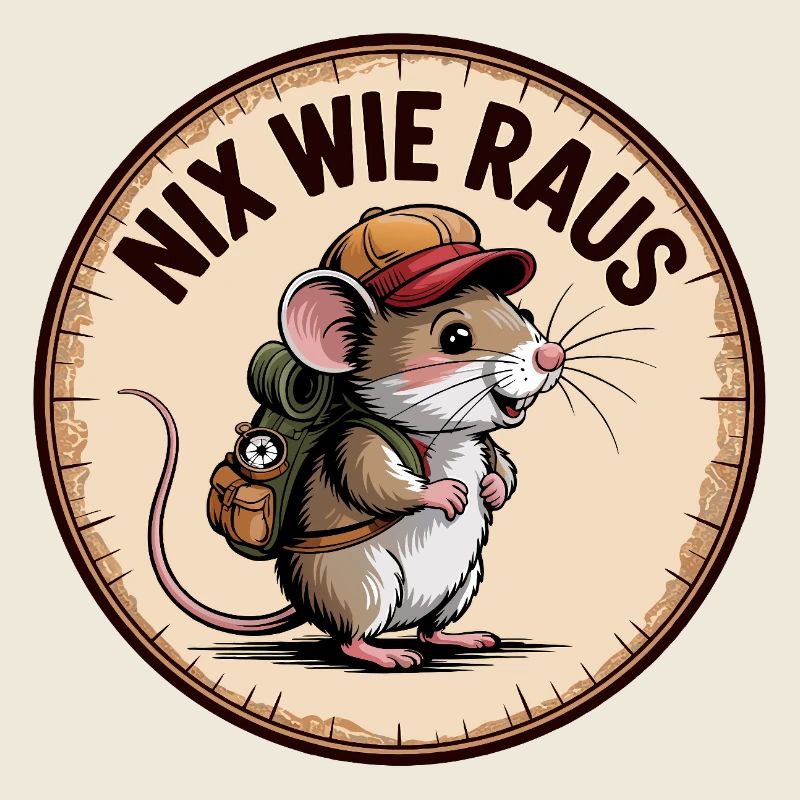 Abenteuermaus mit Rucksack und Hut