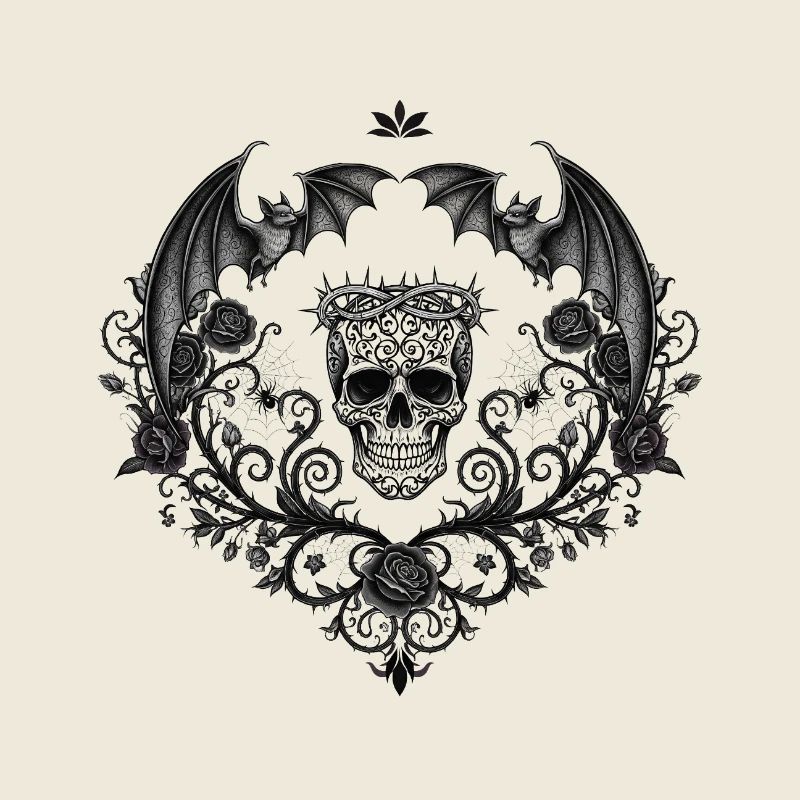 Dark Gothic skull with bats