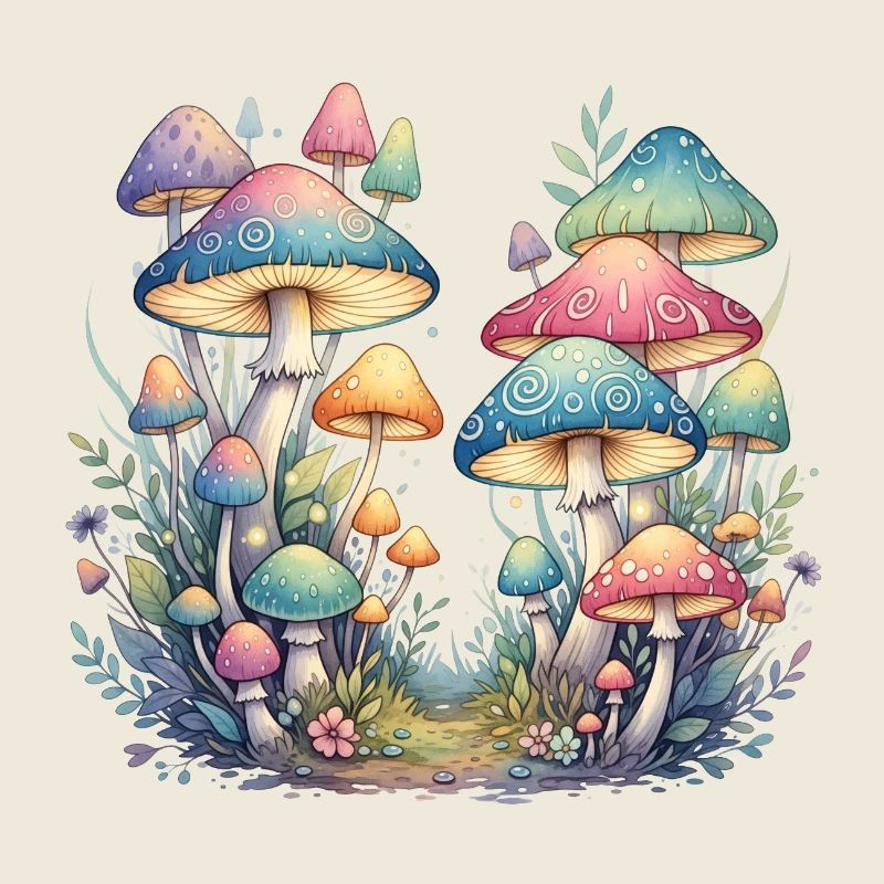 Fantasy mushroom forest in pastel colors