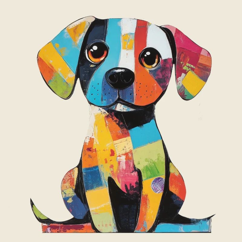 Colorful patchwork, colorful dog