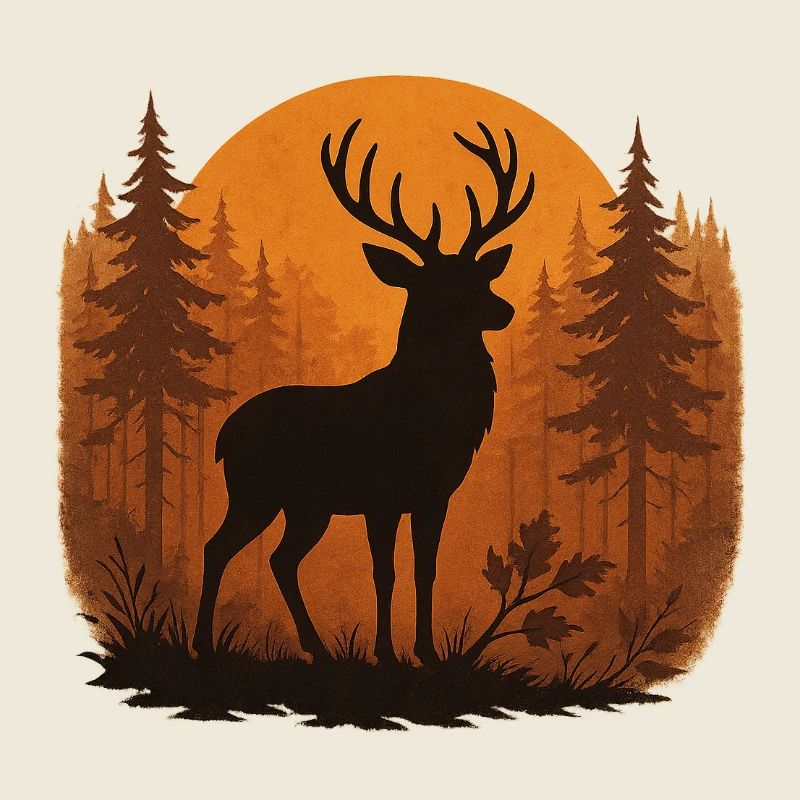 Hirschsilhouette Herbstwald