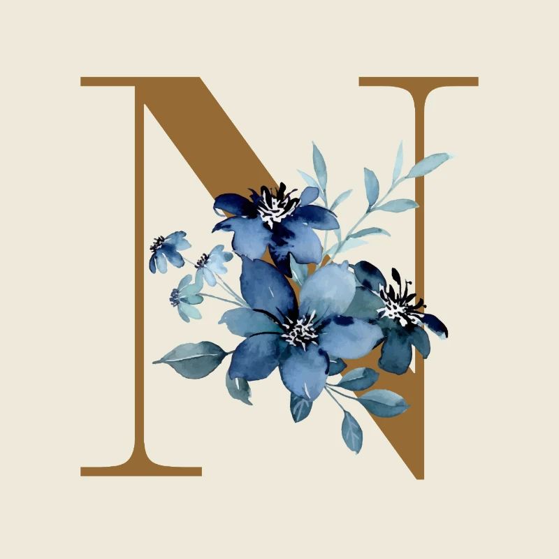 Buchstabe N mit blauen Blumen